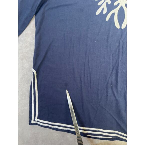 Gretchen Scott Navy Blue Reef Embroidered Cotton Poplin Tunic sz S Beach Coverup - Picture 9 of 10
